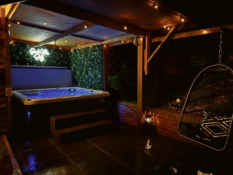 Gazebo and egg chair at night